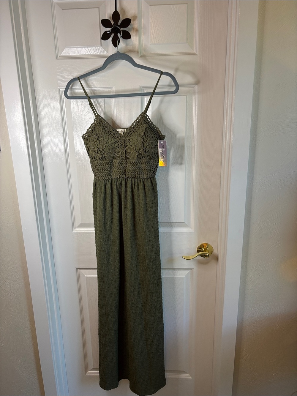 Derek Heart Olive Crochet Bodice Maxi Dress
